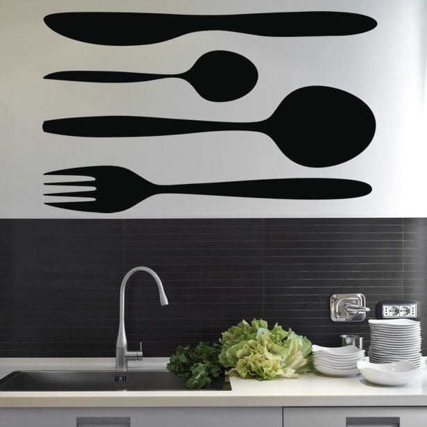 Vinilo Decorativo Para Cocina, Cubiertos, Arte Para Pared - $ 133.33